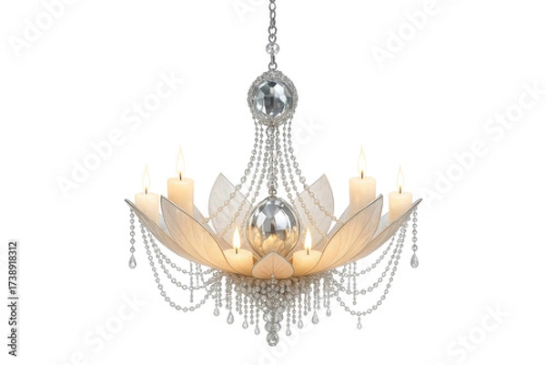 Fototapeta Elegant crystal chandelier with candle lights isolated on transparent background