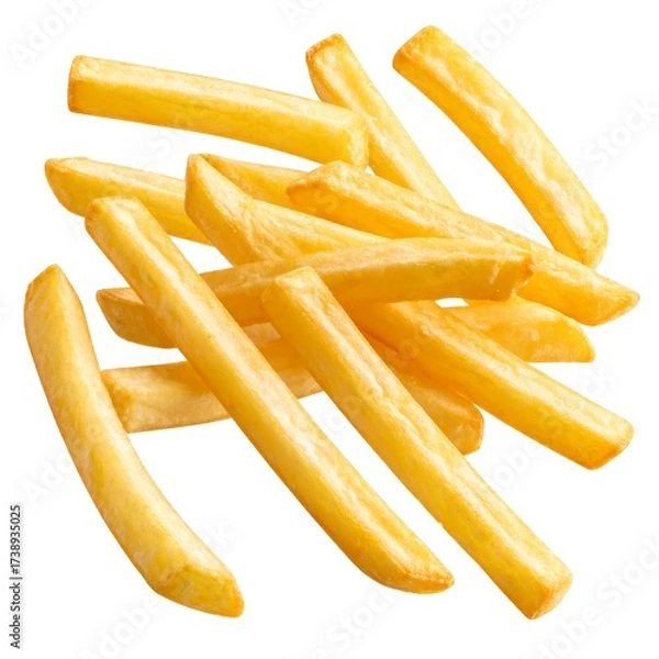 Fototapeta Pile of golden french fries on a white background