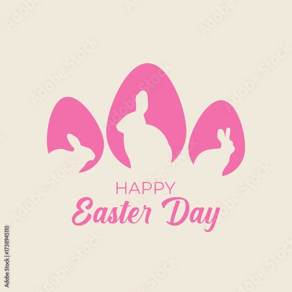Fototapeta Happy Easter card with easter eggs and rabbit. Easter egg hunt. Vector decoration