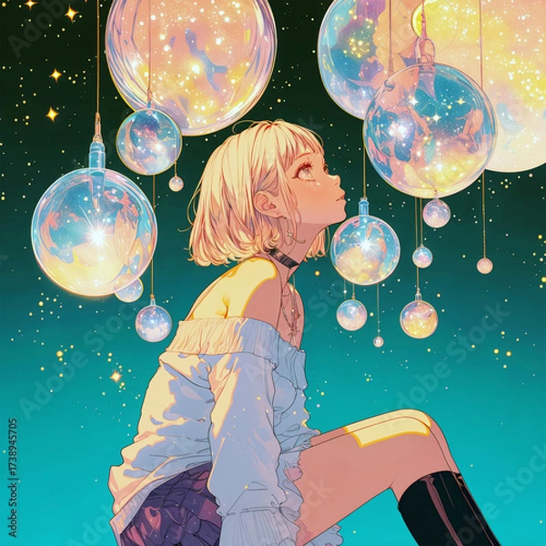 Fototapeta イルミネーションを見上げる女性