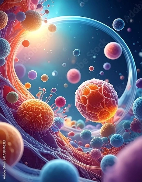 Fototapeta Microscopic view of cellular structures with vibrant colors