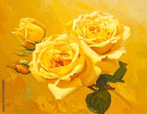 Fototapeta Close-up View of Beautiful Yellow Roses on a Sunny Background