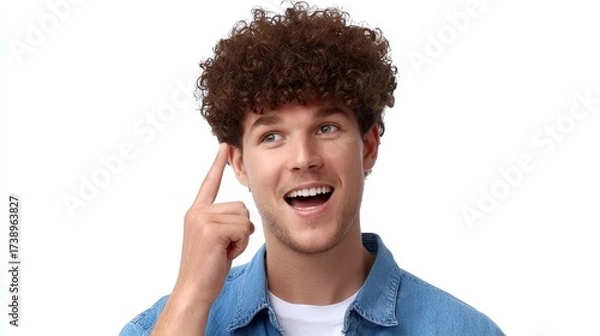 Fototapeta Man with curly hair portrait captivating, portrait man showcasing distinctive curly hair style.