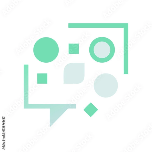 Fototapeta Minimalist speech bubble set, geometric shapes, pastel green solid fill, vector illustration