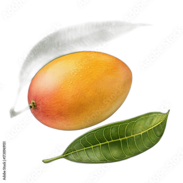 Fototapeta Ripe Mango with Leaf on transparent background
