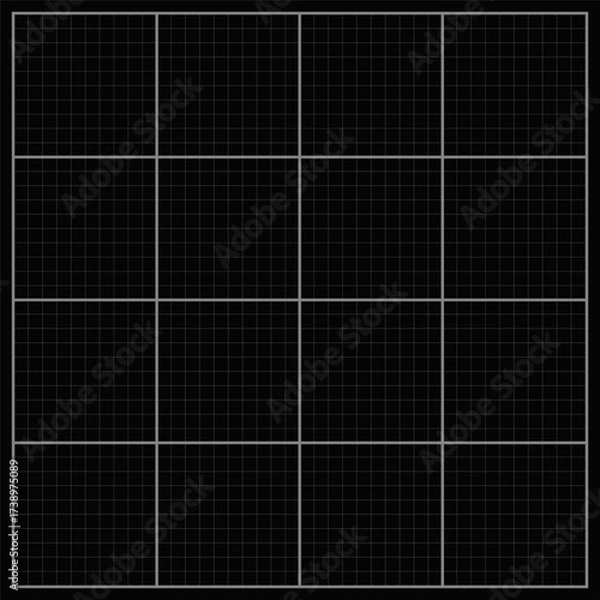 Fototapeta Blueprint black graph. Technical Drawing Paper on Black Color Backdrop. Millimeter graph paper grid. Vector Illustration.