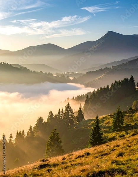 Fototapeta Misty mountain sunrise