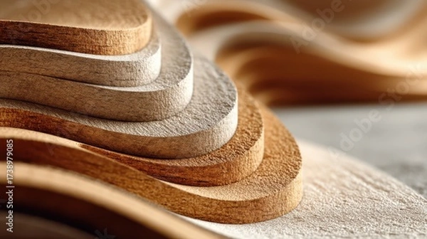 Fototapeta Layered plywood sheets workshop conceptual image natural environment close-up artistry in woodwork