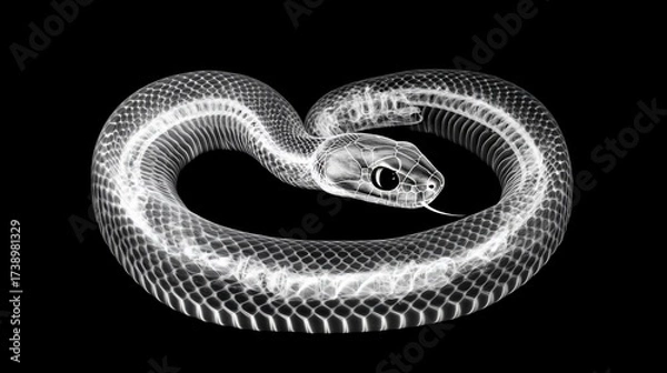 Fototapeta X-ray Snake, coiled, black background, science