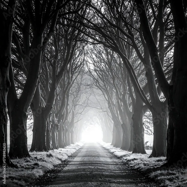 Fototapeta Misty tree-lined path