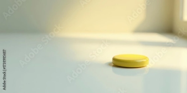 Fototapeta A Simple Yellow Disc on a Bright, Clean Surface in a Room Bathed in Soft Sunlight