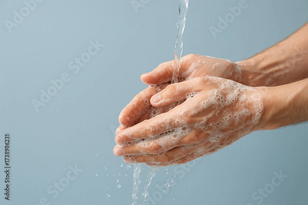 Fototapeta washing hands with a soap and water banner background 