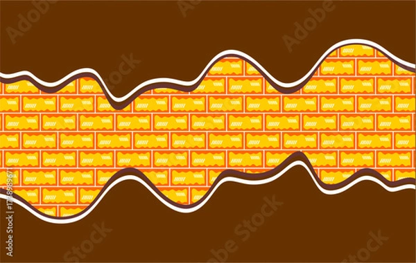 Fototapeta Wavy chocolate pattern. Chocolate wavy drip illustration. Brown chocolate drip illustration. Melted brown chocolate illustration. Liquid ice cream on waffle pattern background.
