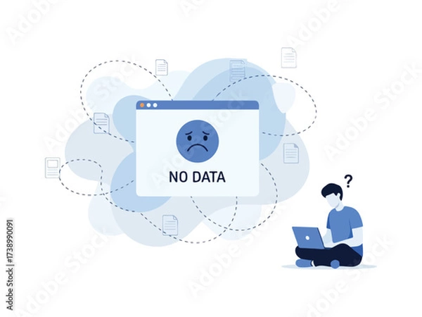 Obraz No Data Found Error Message: Man Confused by Empty Search Results or Missing Files