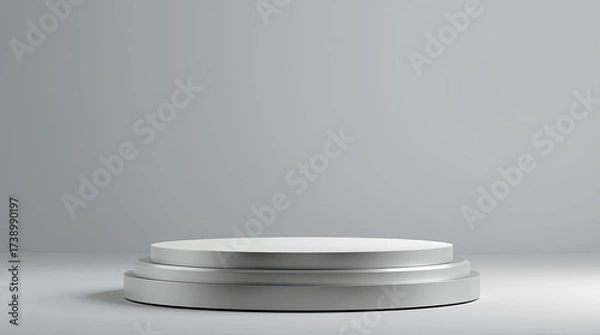 Obraz 3D Minimalist Round Product Podium in White and Grey Tones for Display Mockup