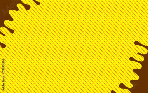 Fototapeta Wavy chocolate pattern. Chocolate wavy drip illustration. Brown chocolate drip illustration. Melted brown chocolate illustration. Liquid ice cream on waffle pattern background