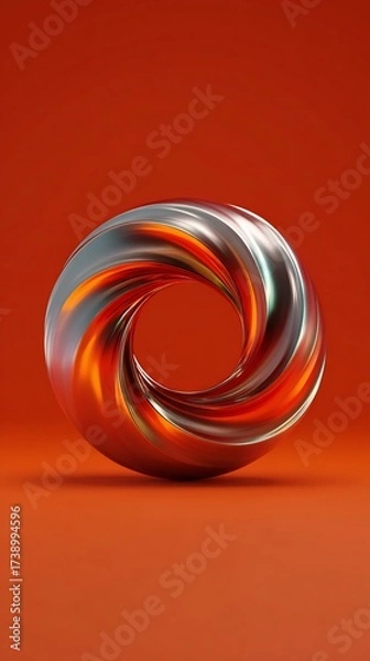 Fototapeta Sleek Abstract 3D Metallic Ring with Vibrant Reflective Swirls on a Warm Terracotta Background