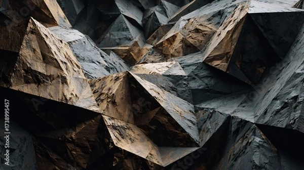 Fototapeta Abstract Geometric Rock Background with Jagged Stone Texture, Dark Mineral Patterns and Rough Fractured Surfaces.
