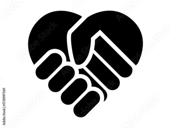 Obraz Hand Palm Care Love Icon with Heart Handshake Symbol, Vector Illustration