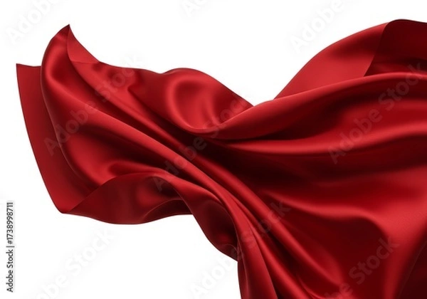 Fototapeta Flowing red silk fabric isolated on white background