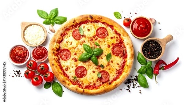 Obraz Pepperoni pizza on white