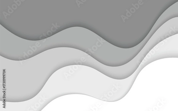 Fototapeta Minimal Gray Abstract Background with Layered Wavy Paper Cut Design. Illustration vector 10 eps.