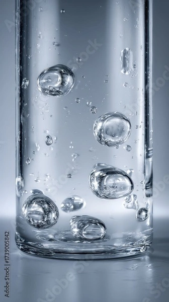 Fototapeta Close-up of bubbles rising in a glass of sparkling water.