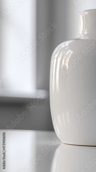 Fototapeta Elegant white vase on a smooth surface with soft lighting.