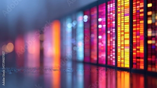 Fototapeta Digital supremacy concept. Colorful abstract lights reflecting on a surface.