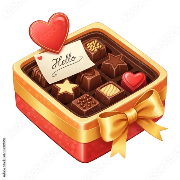 Fototapeta Gourmet assorted chocolates in a festive gift box with heart decoration isolated on transparent background
