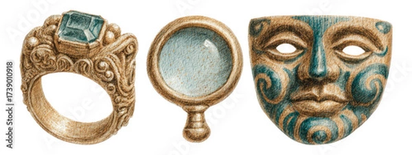 Obraz Detailed Illustration of Decorative Art Objects with Colorful Design