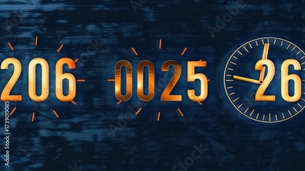 Fototapeta Digital Clock Showing Time and Date on Dark Background