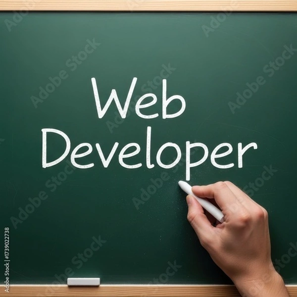 Obraz Hand writing 'Web Developer' on green chalkboard for website solutions