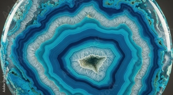 Obraz Detailed banded agate specimen with concentric rings of blue hues
