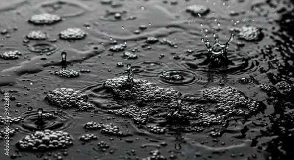 Obraz Monochrome rain drops ripple surface creating striking patterns