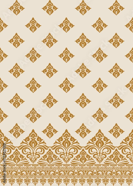 Fototapeta damask traditional floral border pattern vector seamless, elegant damask traditional floral border pattern vector for textile or wallpaper