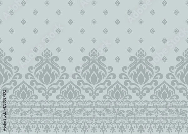Fototapeta damask traditional floral border pattern vector seamless, elegant damask traditional floral border pattern vector for textile or wallpaper