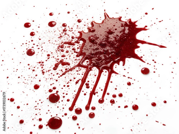 Fototapeta Red liquid splash and splatter on white surface
