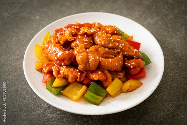 Fototapeta fried crispy chicken with sweet and sour sauce