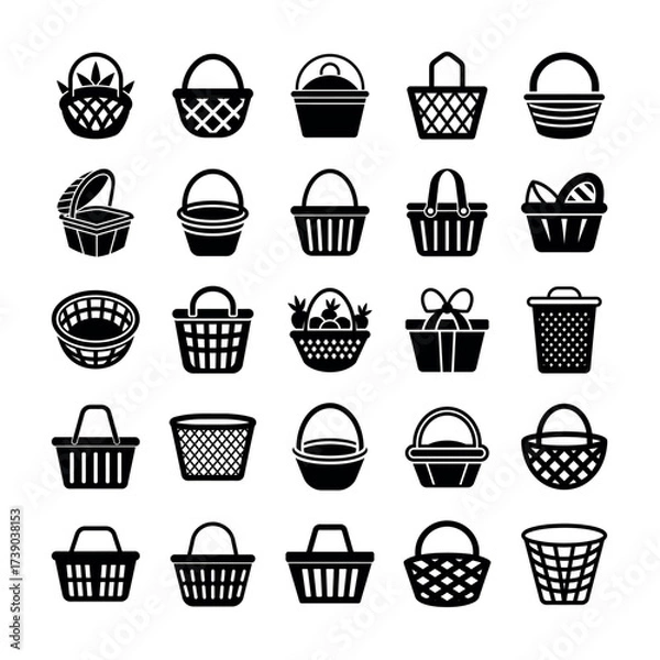 Fototapeta Basket Icons Set – High-Quality Storage and Picnic Clipart for Design & Branding