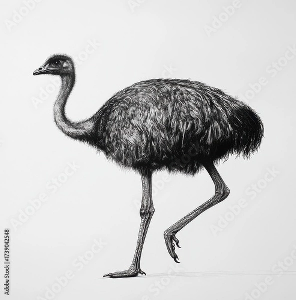 Obraz Detailed Emu Pencil Drawing on White