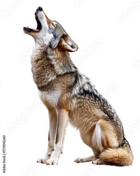 Obraz Howling Wolf in Profile on White Background