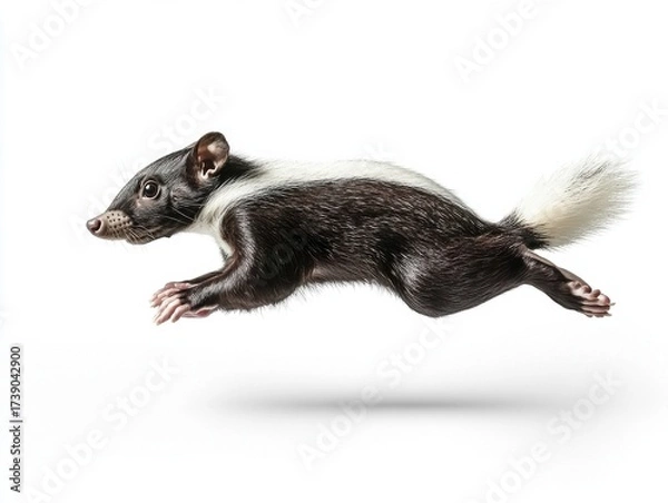 Obraz Photorealistic Skunk Leaping Isolated White Background