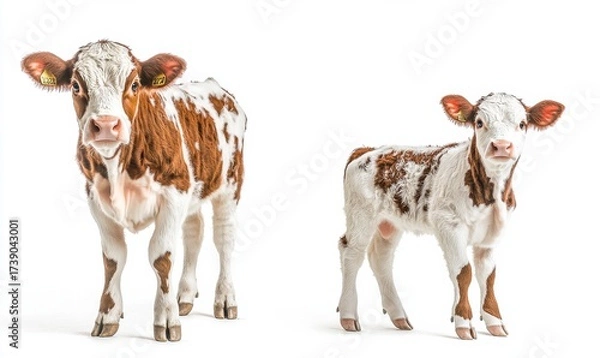 Obraz Adorable Calves Standing Against White Background