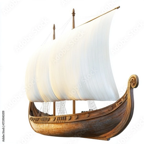 Obraz Ancient Viking Ship with White Sails