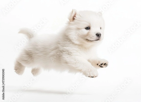 Obraz Fluffy White Puppy Mid-Air Leap