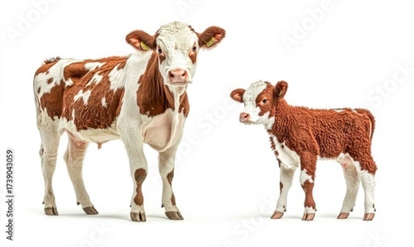 Obraz Brown and White Cow with Calf Isolated