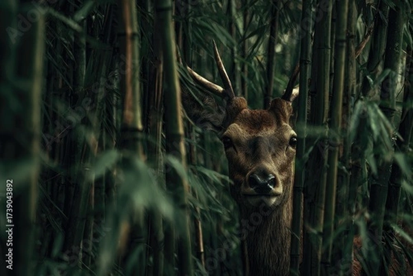 Obraz Deer hidden in bamboo forest