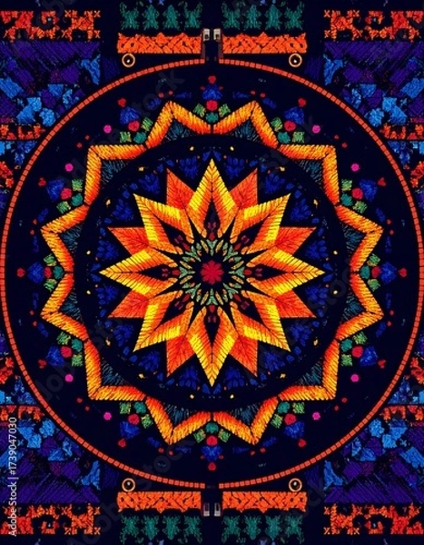 Fototapeta Glowing Embroidered Starburst Mandala Pattern