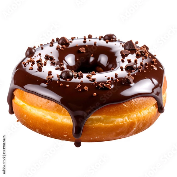 Fototapeta Chocolate Glazed Donut with Chips and Sprinkles Isolated on White